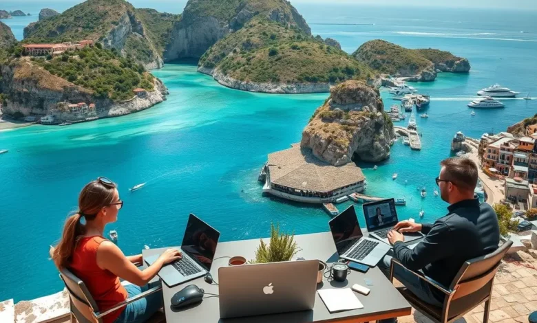 Empreendedores digitais em ambientes inspiradores focados na lucratividade.