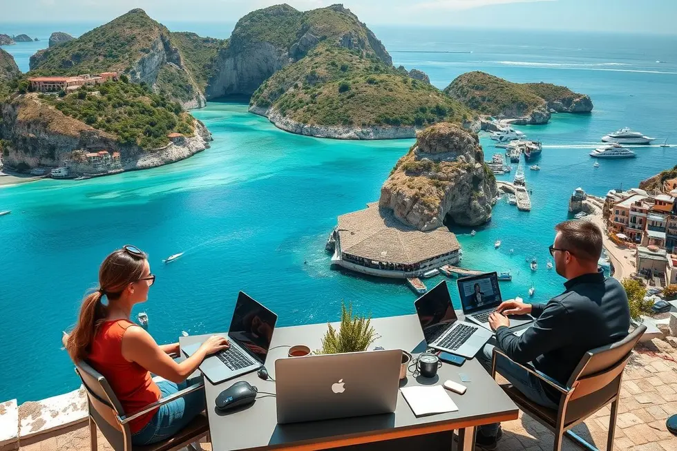 Empreendedores digitais em ambientes inspiradores focados na lucratividade.