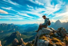 Empreendedor nômade trabalhando em um ambiente natural