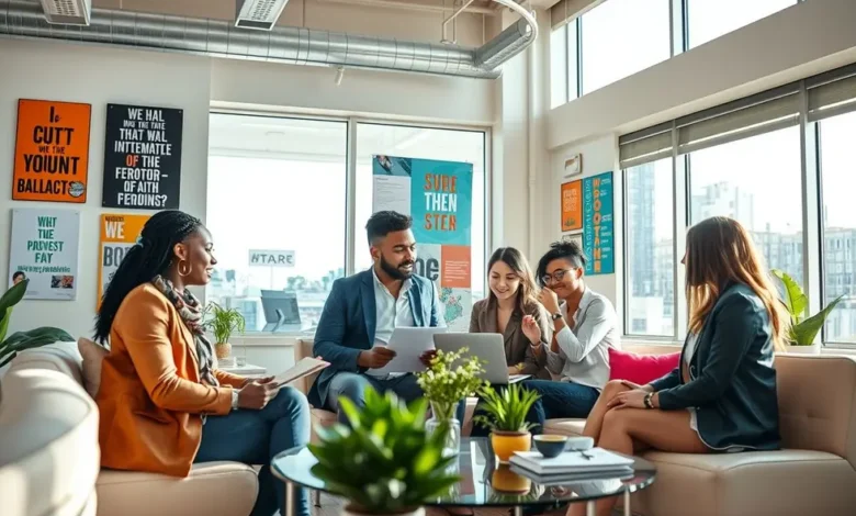 7 Passos para Transformar sua Ideia em um Negócio de Sucesso - Web Nômade Digital Diversos empreendedores celebrando o sucesso de um novo empreendimento.