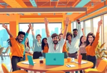 Grupo de empreendedores celebrando juntos, representando o sucesso nas estratégias de fidelização.