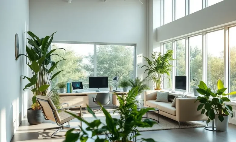 Espaço de trabalho digital que incorpora princípios sustentáveis.