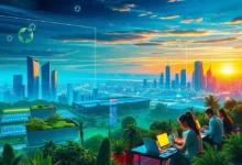Vista inspiradora sobre empreendedorismo digital e crescimento sustentável.