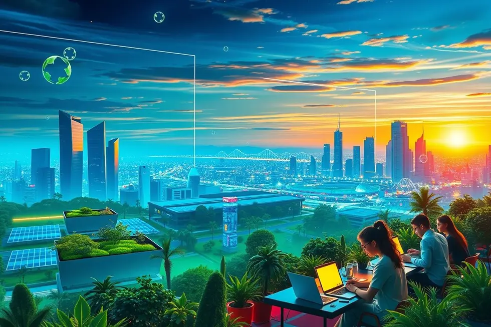 Vista inspiradora sobre empreendedorismo digital e crescimento sustentável.