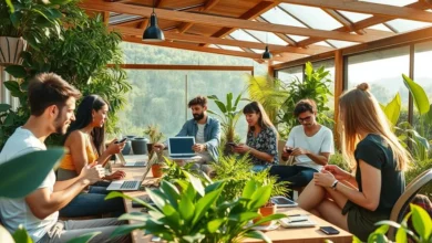 Imagem de capa apresentando nômades digitais aplicando práticas sustentáveis no empreendedorismo.