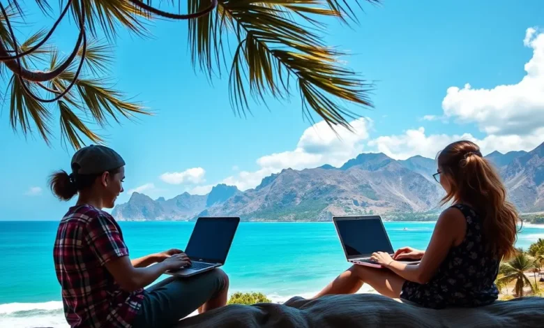 10 Estratégias de Crescimento Sustentável para Empreendedores Modernos - Web Nômade Digital Nômades digitais trabalhando em um ambiente inspirador.