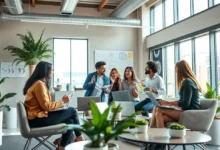 Grupo de empreendedores colaborando em estratégias de negócios.