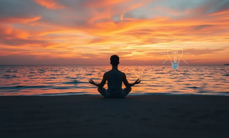 7 Estratégias Poderosas para Escalar Seu Negócio de Forma Sustentável - Web Nômade Digital Um nômade relaxando à beira-mar, simbolizando a liberdade enquanto gere seu negócio sustentável.