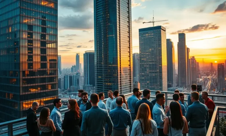 7 Estratégias para Aumentar sua Agenda de Clientes em 2023 - Web Nômade Digital Vista da cidade iluminada, representando conexões de negócios e oportunidades.