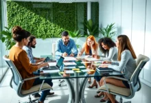 Grupo de pessoas colaborando em uma sessão de mentoria.