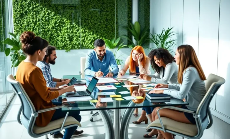 Grupo de pessoas colaborando em uma sessão de mentoria.