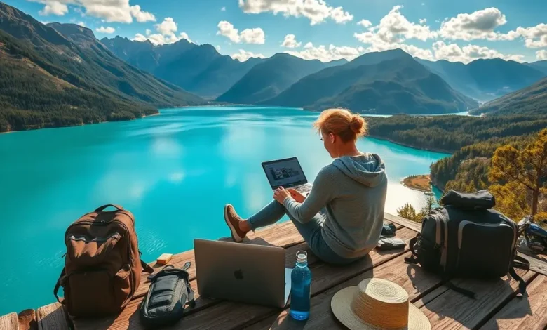 7 Estratégias Infalíveis para Expandir sua Base de Clientes como Nômade Digital - Web Nômade Digital Nômade digital trabalhando em um laptop em um ambiente inspirador.