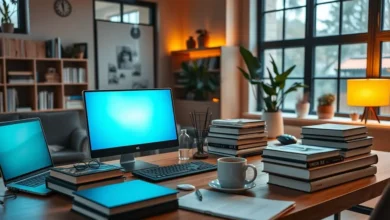 Espaço de trabalho de um empreendedor digital.