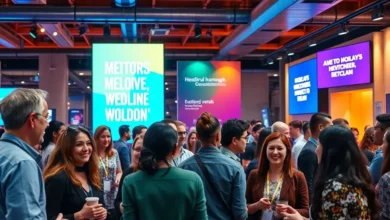 Mentores e empresários trocando ideias em um evento efetivo.