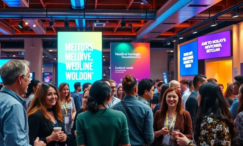 Mentores e empresários trocando ideias em um evento efetivo.
