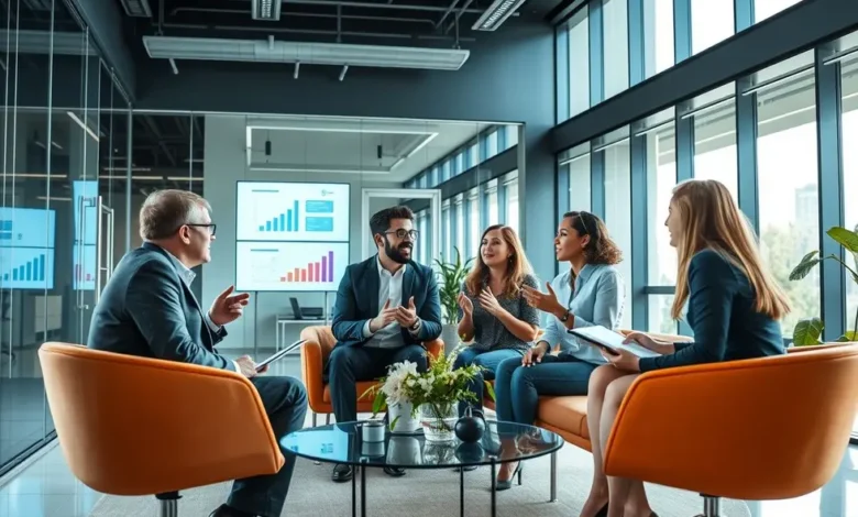 7 Estratégias para Estruturar um Programa de Mentoria Empresarial Eficaz - Web Nômade Digital Profissionais envolvidos em uma sessão de mentoria empresarial.