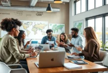 Grupo diverso de empreendedores em uma sessão de mentoria.