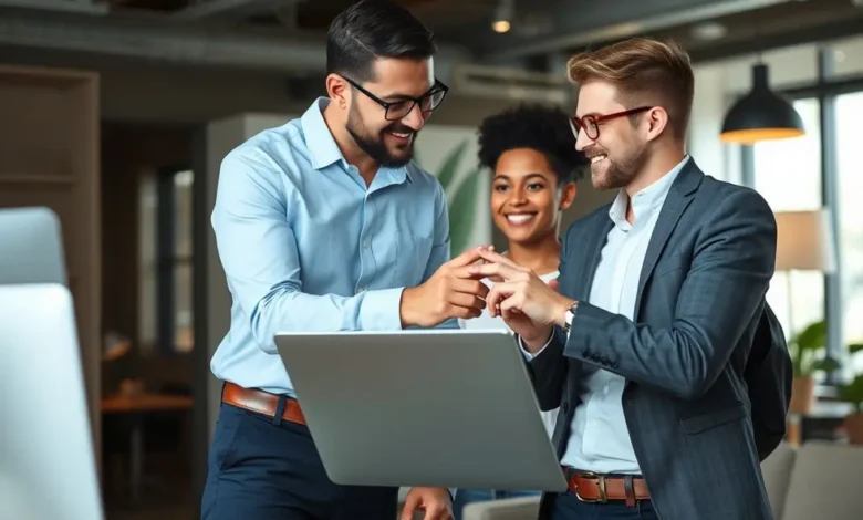7 Estratégias Poderosas para se Destacar como Mentor Empresarial - Web Nômade Digital Mentor profissional orientando um jovem empreendedor em um escritório elegante.