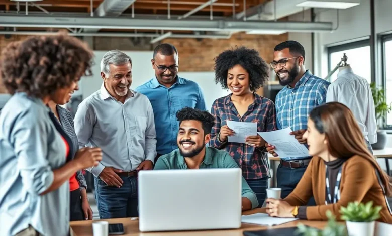 10 Estratégias Comprovadas para Tornar-se um Mentor Empresarial Eficaz - Web Nômade Digital Grupo diverso de mentores e mentorados discutindo ideias de negócios.