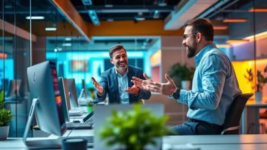 Uma sessão de mentoria mostrando um mentor e um empreendedor em colaboração.