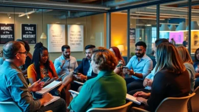 Profissionais participando de um workshop de mentoria.