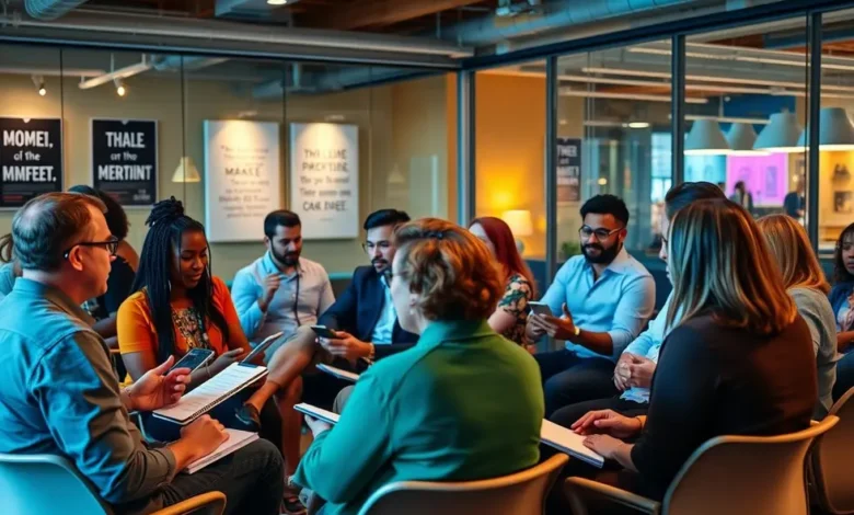 Profissionais participando de um workshop de mentoria.
