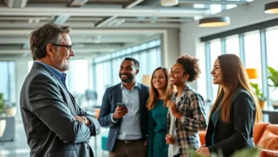 Mentor e empreendedores se conectando em um ambiente de aprendizado.