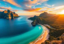 Vista de uma bela paisagem, simbolizando a liberdade e o estilo de vida de um nômade digital.