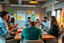 Grupo de empreendedores em uma sessão de mentoria.