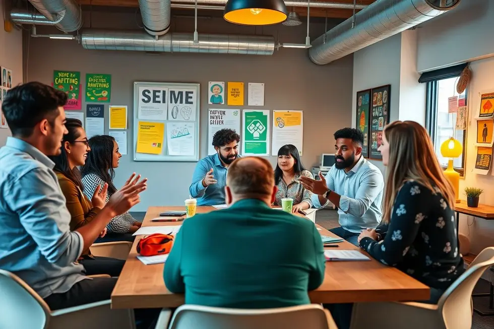 Grupo de empreendedores em uma sessão de mentoria.