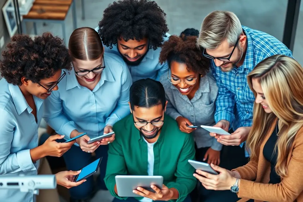 Grupo de trabalhadores autônomos se reunindo para colaborar em projetos digitais.