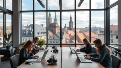 Nômades digitais trabalhando em coworking na Estônia