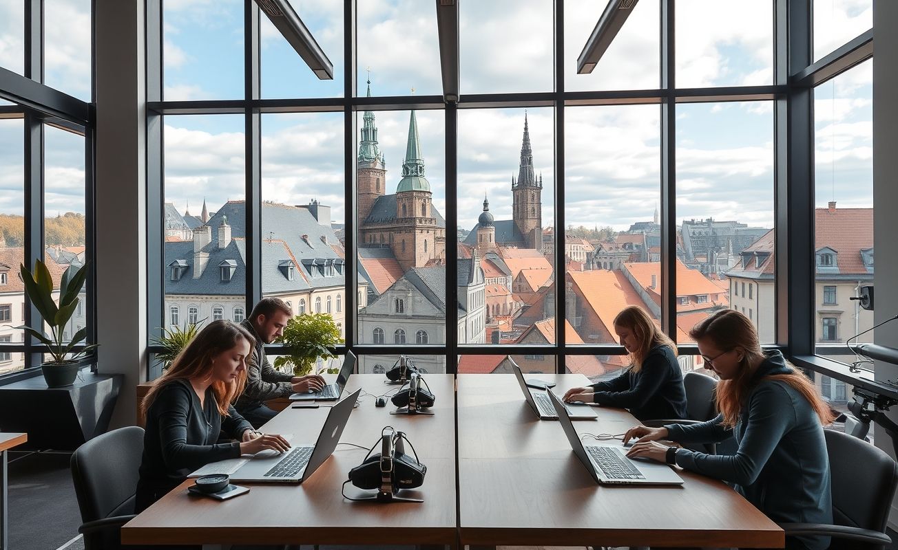 Nômades digitais trabalhando em coworking na Estônia
