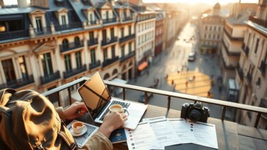 Consultor nômade digital trabalhando remotamente em ambiente internacional