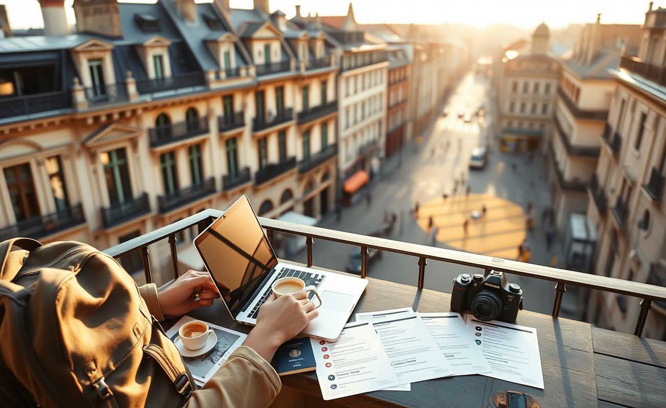 Consultor nômade digital trabalhando remotamente em ambiente internacional
