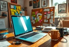 Ambiente de trabalho inspirador para freelancers e empreendedores.