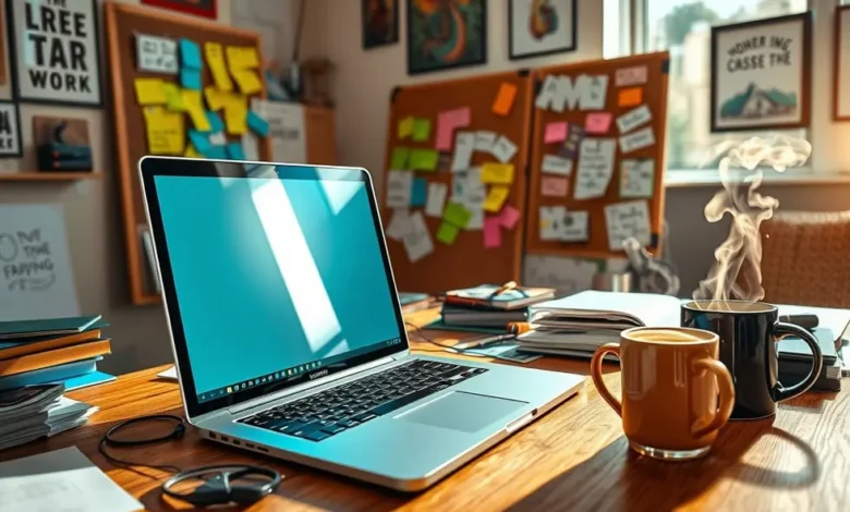 Ambiente de trabalho inspirador para freelancers e empreendedores.