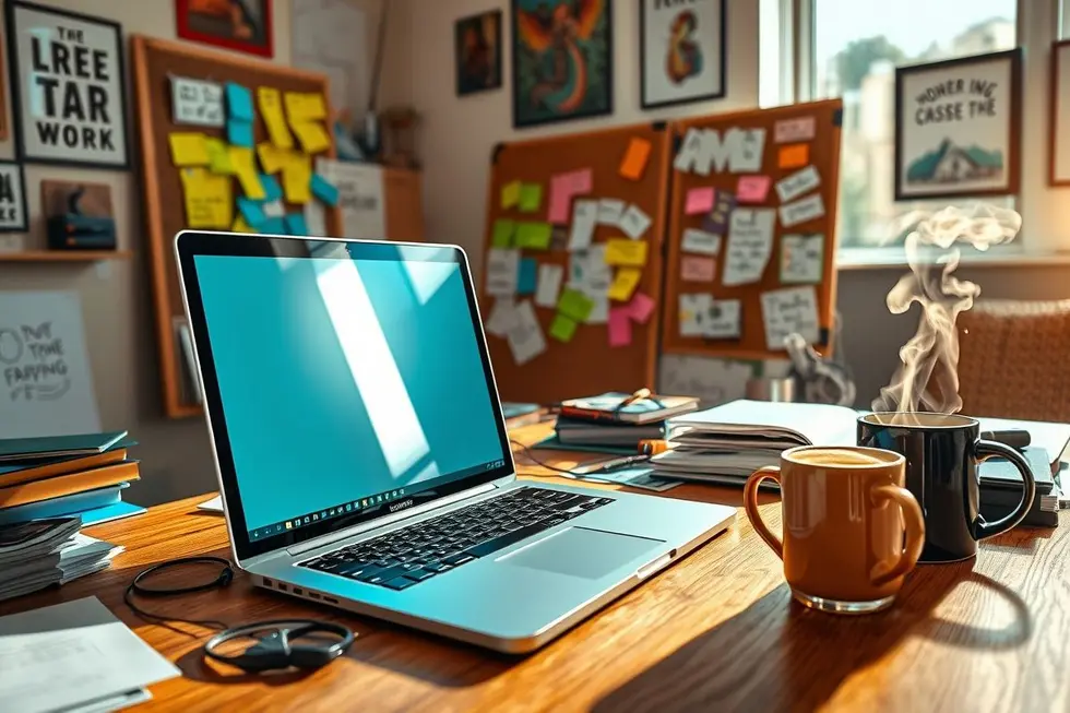 Ambiente de trabalho inspirador para freelancers e empreendedores.