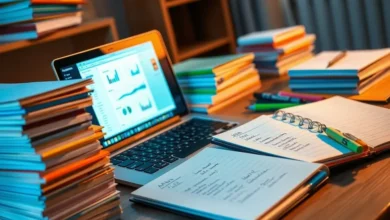 Freelancer ocupado com agenda cheia e laptop aberto.