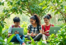 Empreendedores sustentáveis trabalhando em um ambiente digital.