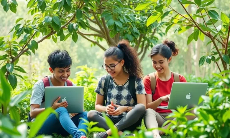 Empreendedores sustentáveis trabalhando em um ambiente digital.