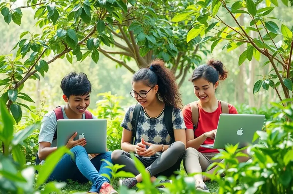 Empreendedores sustentáveis trabalhando em um ambiente digital.