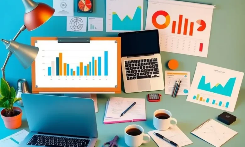 Espaço de trabalho mostrando ferramentas de produtividade e metas empresariais.
