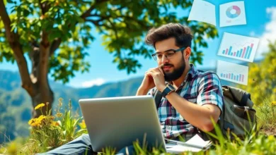 Nômade digital trabalhando em gestão estratégica