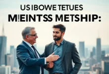 Mentor e empreendedor olhando para a cidade, simbolizando crescimento e sucesso.