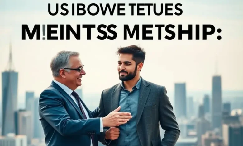 7 Estratégias Eficazes para Estruturar sua Mentoria Empresarial com Sucesso - Web Nômade Digital Mentor e empreendedor olhando para a cidade, simbolizando crescimento e sucesso.