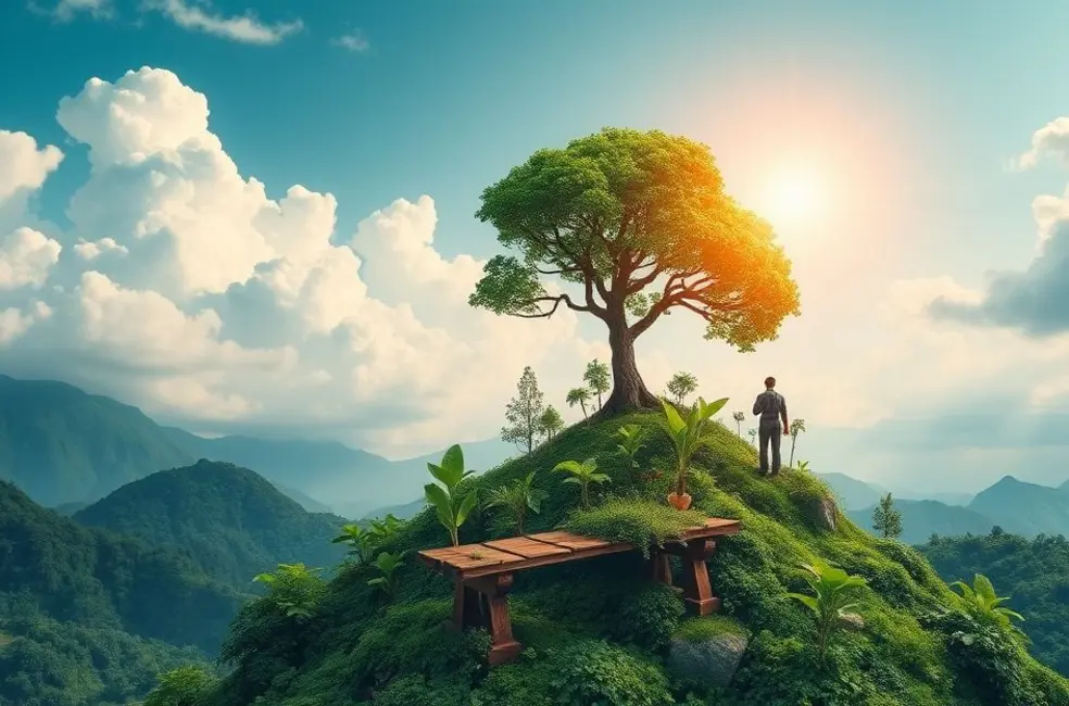 Natureza e tecnologia coexistindo de forma harmoniosa.