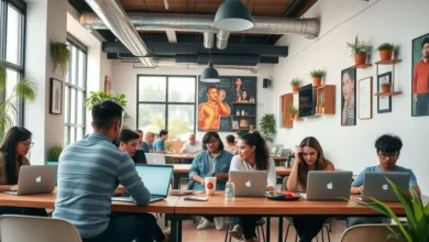 Espaço de trabalho colaborativo com empreendedores digitais.