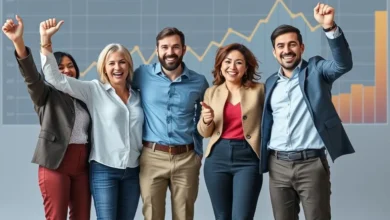 Gráfico de crescimento com pessoas colaborando para escalar negócios.