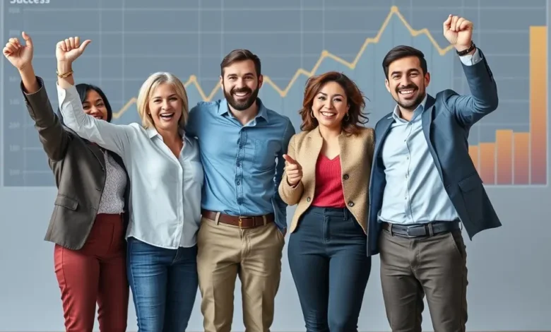 7 Estratégias Comprovadas para Escalar seu Negócio em 2023 - Web Nômade Digital Gráfico de crescimento com pessoas colaborando para escalar negócios.